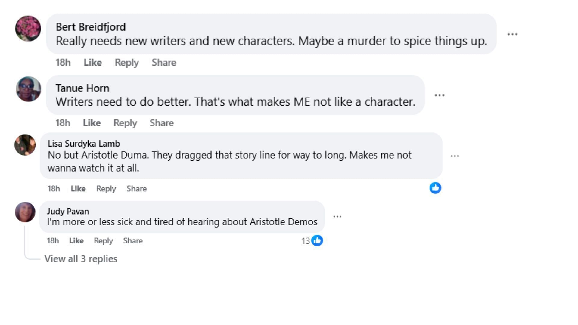 Comments by fans on the post (Image via Facebook/@Joan Chastain Johnson)